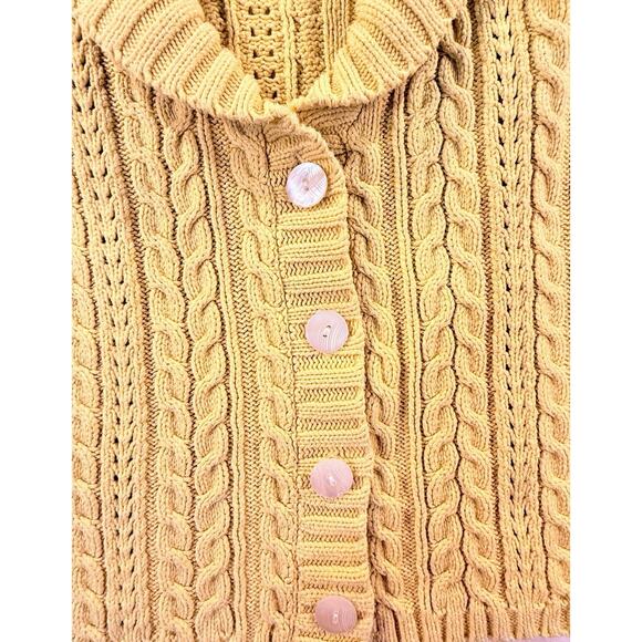Tommy Hilfiger Mustard Yellow Cable Knit Cropped Sweater Size Medium - Picture 3 of 6